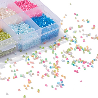 8000Pcs 10 Colors Fluorescent Color Glass Bugle Beads, Seed Beads, Baking Paint, Round Hole