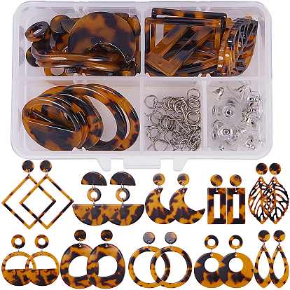DIY Earring Making, Cellulose Acetate(Resin) Pendants and 304 Stainless Steel Stud Earring Findings, Mixed Shapes