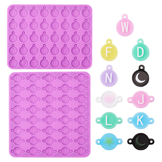 2шт. 2 стили смоляных форм, плоско-круглые с алфавитами 