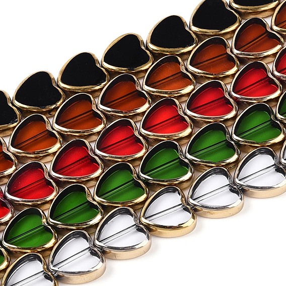 Стеклянные бусины с гальваническим покрытием , сердце, с золотым оттенком латуни