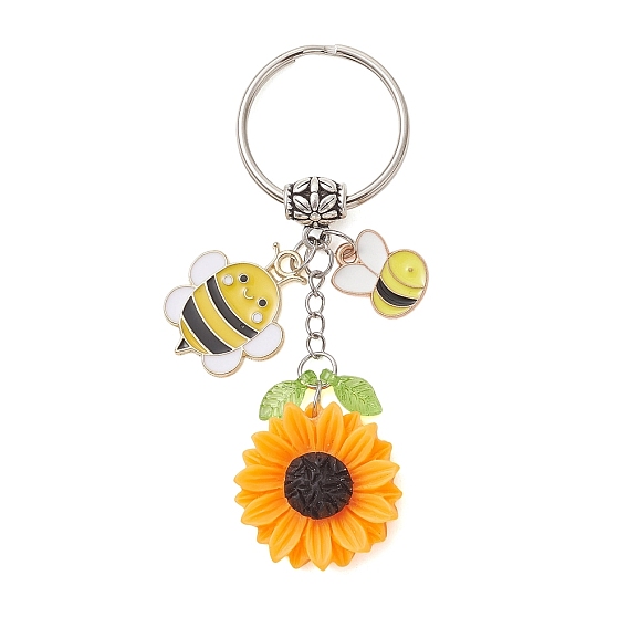 Брелки из смолы, цветок с пчелами, с поворотными застежками из сплава и подвесками.