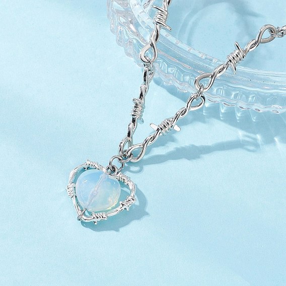 Ожерелья из цепочек с кулоном в виде сердца из опалового сплава с колючей проволокой для женщин