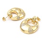 Rack Plating Brass Micro Pave Clear Cubic Zirconia Dangle Stud Earrings, Croissant