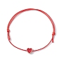 2Pcs 2 Color Alloy Enamel Heart Braided Bead Bracelets Set, Waxed Polyester Cords Adjustable Bracelets