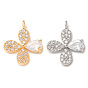 Brass Rhinestone Pendants, Clover Charms