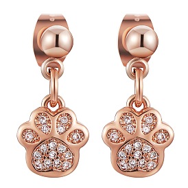 Прозрачные серьги-гвоздики с кубическим цирконием и принтом кошачьей лапы, латунные серьги-подвески с железной булавкой для женщин