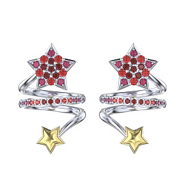 925 Sterling Silver Star Stud Earrings with Cubic Zirconia Earrings for Women, with S925 Stamp