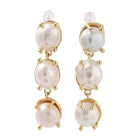 Boucles d'oreille en perles naturelles, avec des embouts en laiton et 925 épingles en argent sterling, ovale