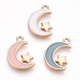 Подвески из эмали и сплава, без свинца и без кадмия, золотые, луна со звездным шармом