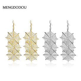 Spider Web Iron Flower Earrings for Women - Long and Bold Statement Dangles