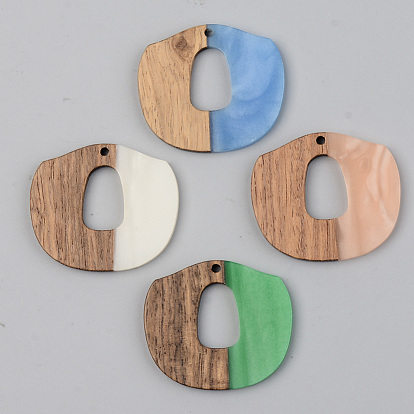 Opaque Resin & Walnut Wood Pendants,