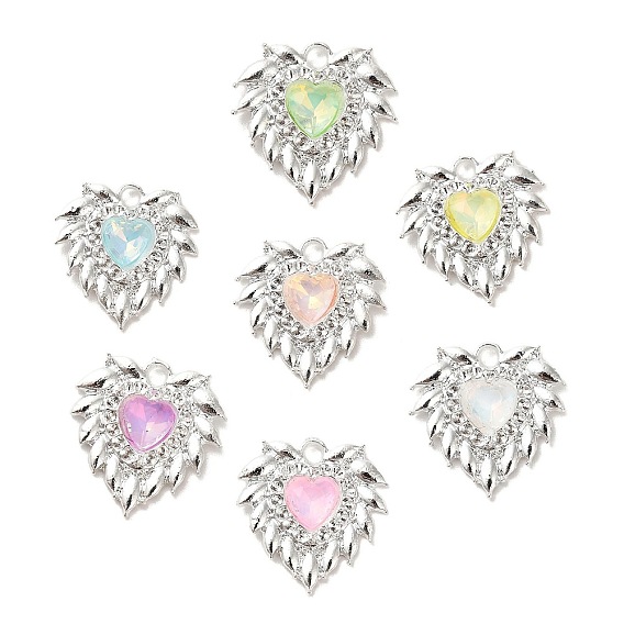 Подвески из сплава со стразами, без свинца и без кадмия, сердце, серебряные