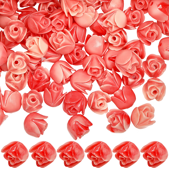 80шт. синтетические коралловые бусины, окрашенные, два тона, роза