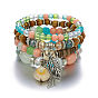 Bohemian Beach Shell Tassel Multi-layer Bracelet Set for Women with Wood Beads, Crystals and Coconut Shells