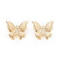 Rack Plating Brass Micro Pave Clear Cubic Zirconia Twister Clasps, Nickel Free, Butterfly