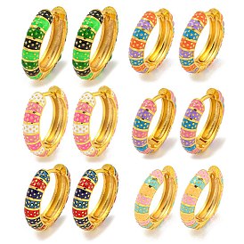 Rack Plating Brass Hoop Earrings, with Stripe Enamel, Cadmium Free & Lead Free, Long-Lasting Plated, Real 18K Gold Plated