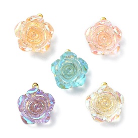 Mixed Color Resin Rose Pendants, with Iron Flower Filigree Findings