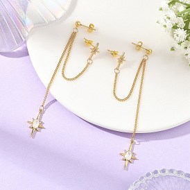 Messingglas baumeln Ohrringe, Stern, Ohrstecker aus Messing mit Mikropavé-Kubikzirkonia für Damen
