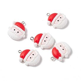 Christmas Theme Opaque Resin Pendants, with Platinum Tone Iron Findings, Santa Claus Head