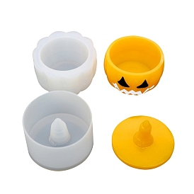 Halloween Theme DIY Pumpkin Jack-O'-Lantern Storage Box & Lid Silicone Molds Set, Resin Casting Molds, for UV Resin & Epoxy Resin Craft Making