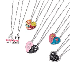 Couple Heart BFF Matching Alloy Enamel Pendant Necklaces, 304 Stainless Steel Cable Chains Friendship Necklaces