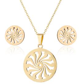 Stylish Sunflower Pendant Geometric Earrings and Necklace Set in 18K Stainless Steel