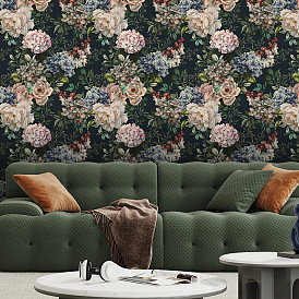 Dark flower green plant retro self-adhesive wallpaper wallpaper removable dormitory renovation mural