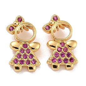 Brass Micro Pave Medium Violet Red Cubic Zirconia Charms, Girl