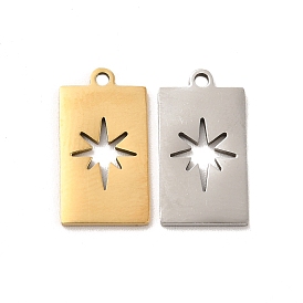 201 Stainless Steel Pendants, Rectangle with Star Charm