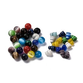 Кошачий глаз 3 отверстие гуру бусины, круглый и конусный (цвета не парные)