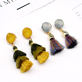 Boho Tassel Earrings Multi-layered Ear Drops Resin Jewelry with Crystal and Stone-like Design
