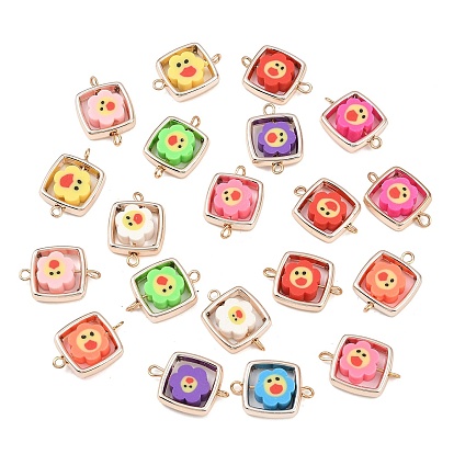 Пластиковая рамка ccb с полимерной глиной, с бусинами в виде улыбающегося лица и цветка, квадратными звеньями, подвесками-соединителями, с латунными двойными петлями, разноцветные