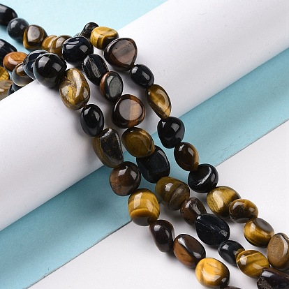 Natural Tiger Eye Beads Strands, Mixed Dyed and Undyed, Tumbled Stone, Nuggets