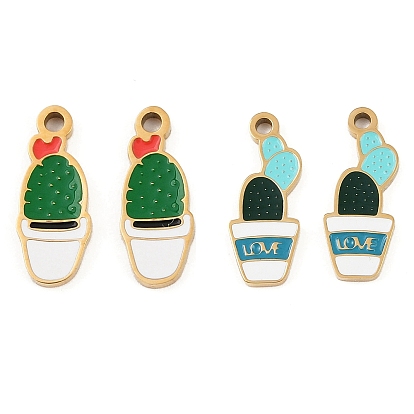 304 нержавеющей стальной эмали подвески, ионное покрытие (ip), золотые, кактус очарование