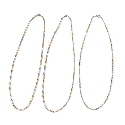 3 шт. 3 стили двухцветные 304 ожерелья из нержавеющей стали с панцирной цепочкой и цепочкой-кабелем для женщин и мужчин