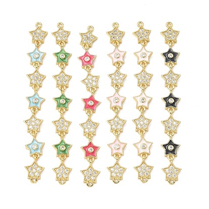 Латунные микрокристаллы с прозрачным кубическим цирконием 7 подвески-соединители в форме звезд, с эмалью, без свинца и без кадмия, стойки покрытие, долговечный, реальный 18 k позолоченный
