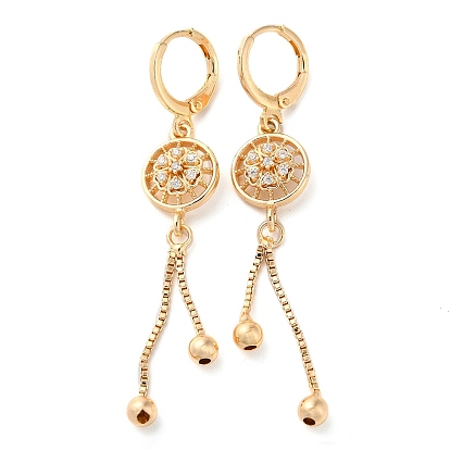 Rhinestone Flower Leverback Earrings, Brass Chains Tassel Earrings for Women
