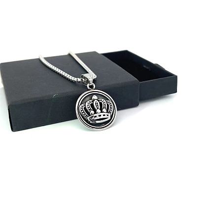 Винтажные панк-ожерелья из нержавеющей стали с плоским круглым кулоном и короной для женщин