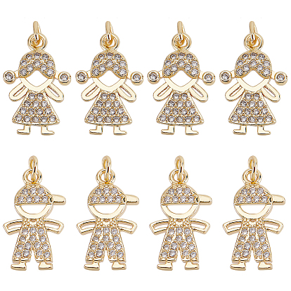 12 шт 2 стиль латунные подвески, с четким кубического циркония, Мальчик и девочка