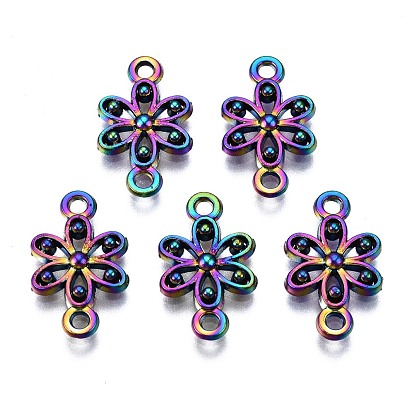 Rainbow Color Alloy Link Connectors, Cadmium Free & Nickel Free & Lead Free, Flower