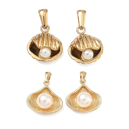 304 подвески из нержавеющей стали и АБС-пластика с имитацией жемчуга, подвески в форме ракушек