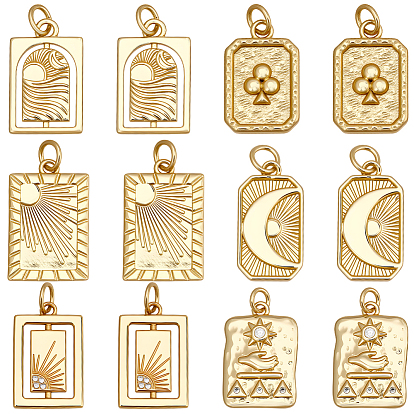 12 шт 6 стили латунные микропаве прозрачные кубические циркониевые подвески, без кадмия и без свинца, долговечный, стойки покрытие, с целью перехода в кольце