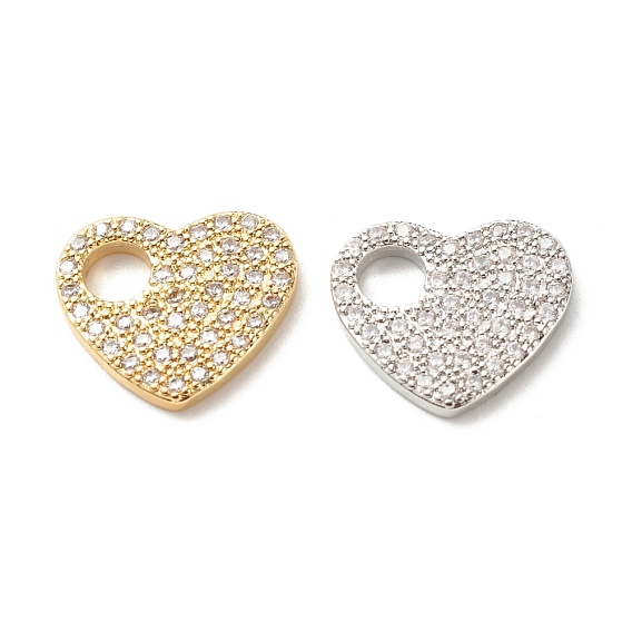 Brass Micro Pave Cubic Zirconia Charms, Lead Free & Cadmium Free, Heart