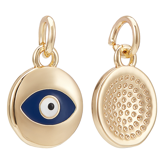 Латунь эмаль прелести, с прыжковых колец, долговечный, плоские круглые с сглаза, реальный 18 k позолоченный