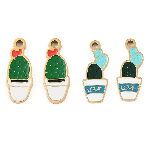 304 нержавеющей стальной эмали подвески, ионное покрытие (ip), золотые, кактус очарование