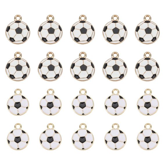 64Pcs 2 Styles Alloy & Enamel Pendants, Football Charms, Golden