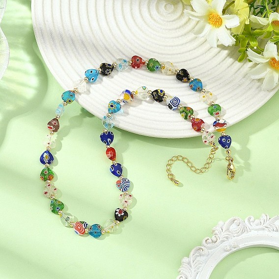 Collares con forma de corazón hechos a mano con cuentas de vidrio millefiori, collares de latón para mujer