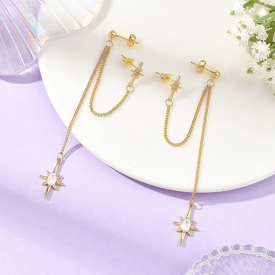 Boucles d'oreilles en bronze, étoiles, Boucles d'oreilles en laiton avec micro pavé de zircons cubiques pour femmes