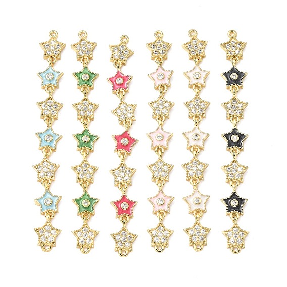 Латунные микрокристаллы с прозрачным кубическим цирконием 7 подвески-соединители в форме звезд, с эмалью, без свинца и без кадмия, стойки покрытие, долговечный, реальный 18 k позолоченный