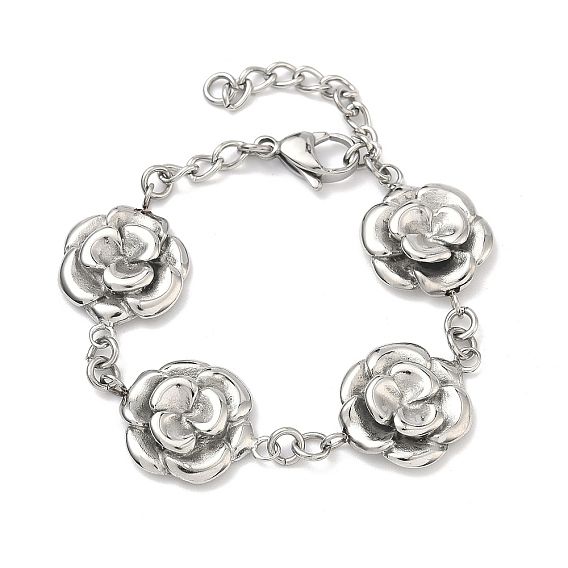 304 женские браслеты-цепочки с цветочными звеньями из нержавеющей стали